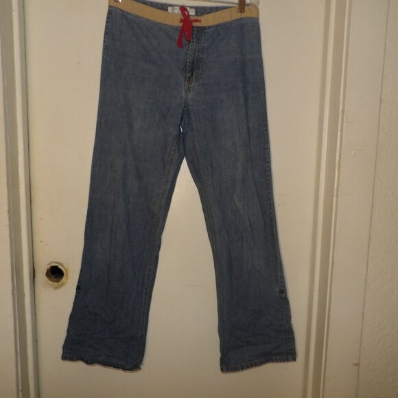Vintage 90s Tommy Hilfiger Boot Cut Drawstring Flare Leg RollTab Hems Jeans Sz 6 - Picture 1 of 8